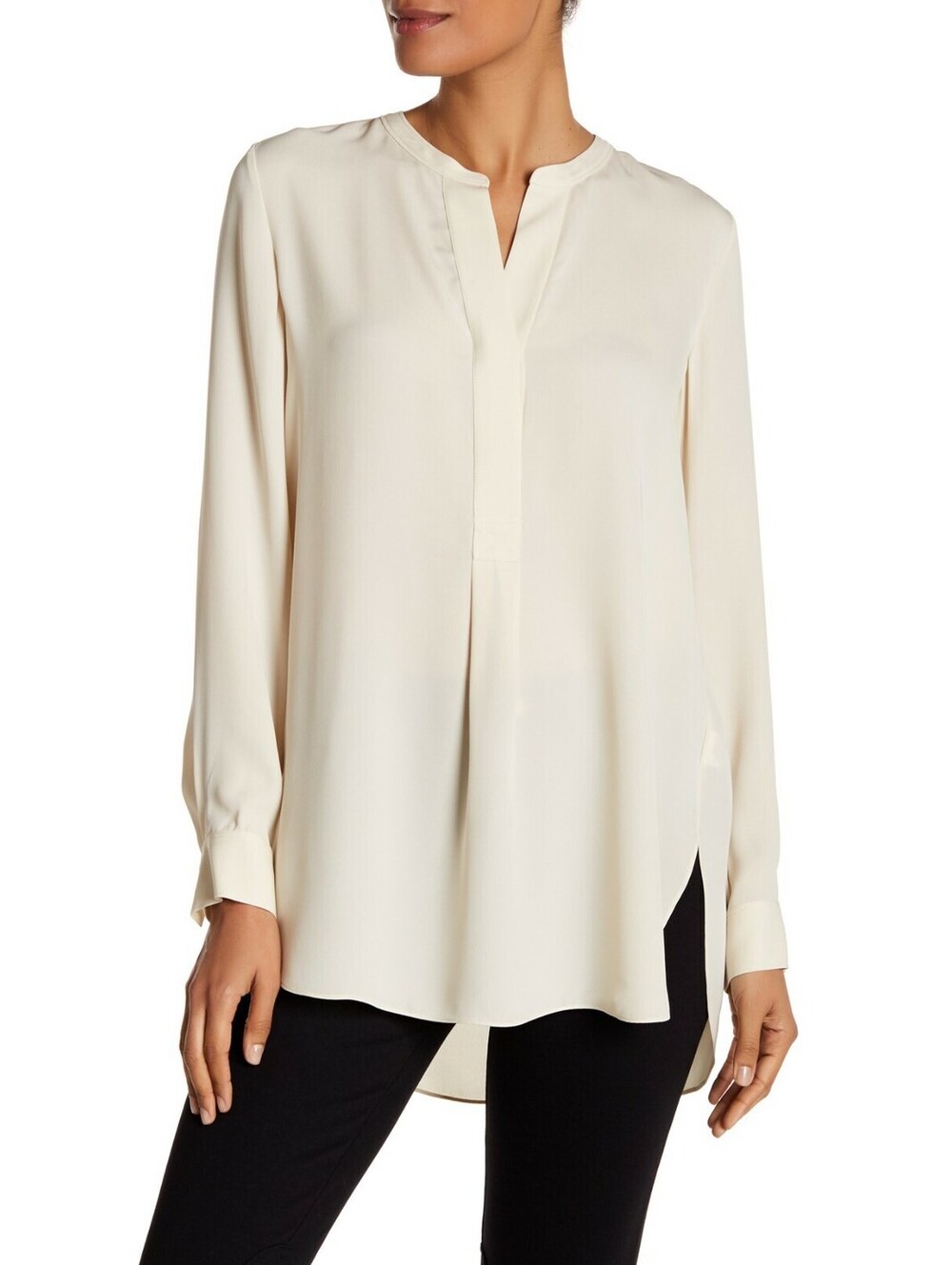 NEW, Theory Orvinio Silk Long Sleeve Blouse in Sandy White- Size S #T4120